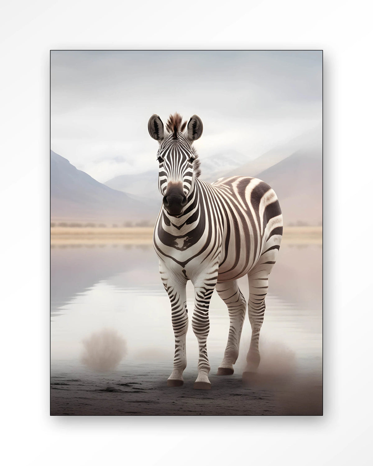 Zebra Mist – zebra in mistig landschap – Wandkleed – Frame – zwart