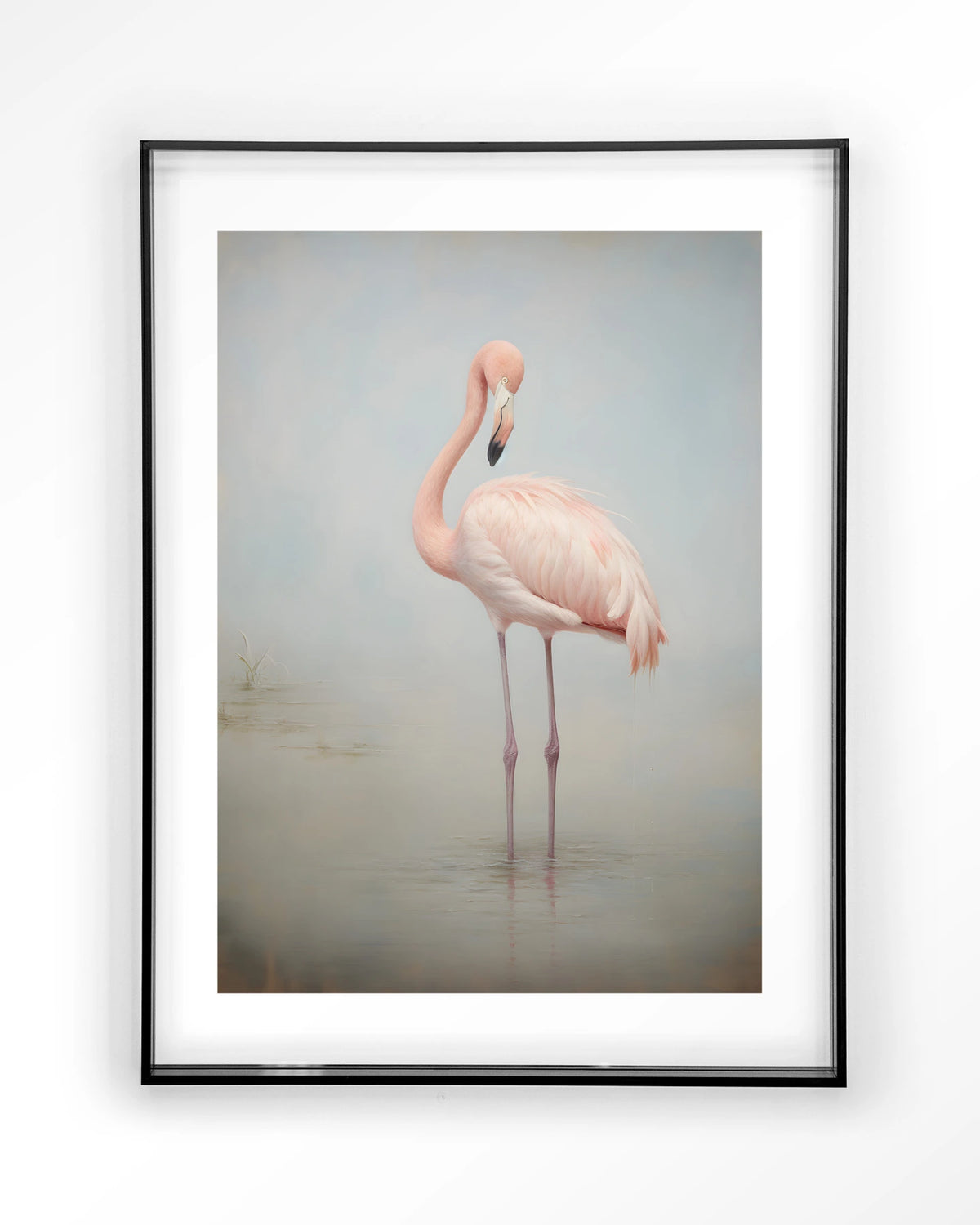 Flamingo Vintage – flamingo in mist – Art print – Acryl zwart