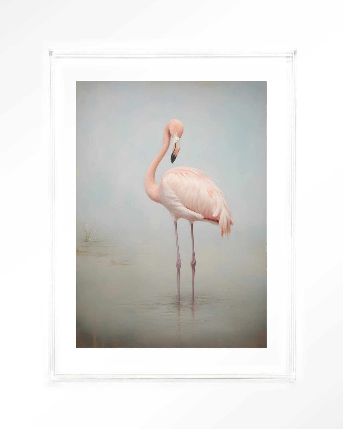 Flamingo Vintage – flamingo in mist – Art print – Acryl doorzichtig