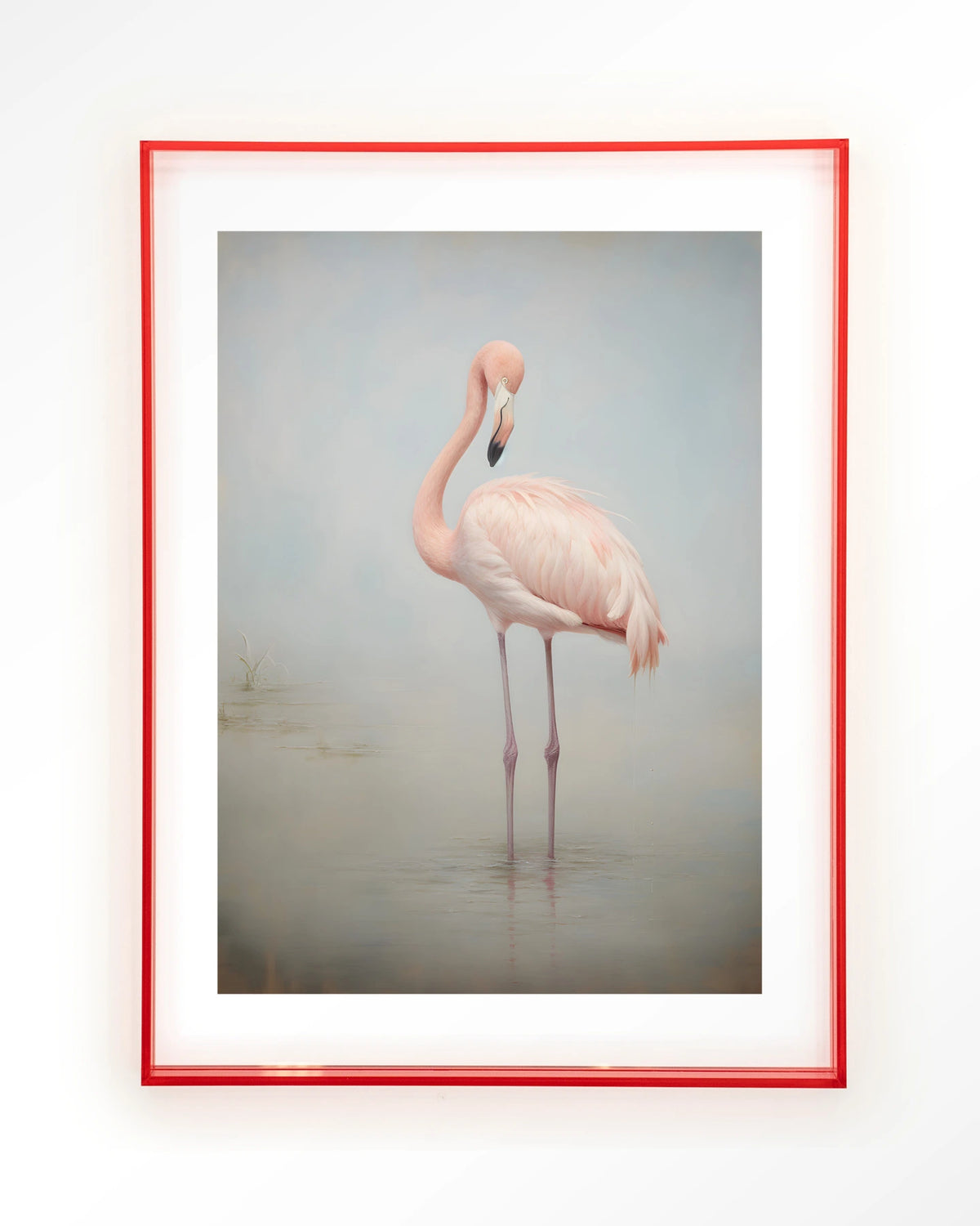 Flamingo Vintage – flamingo in mist – Art print – Acryl roze