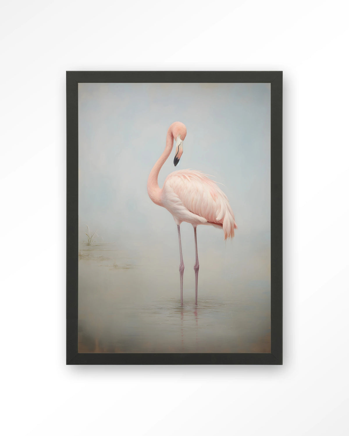 Flamingo Vintage – flamingo in mist – Art print – Hout zwart