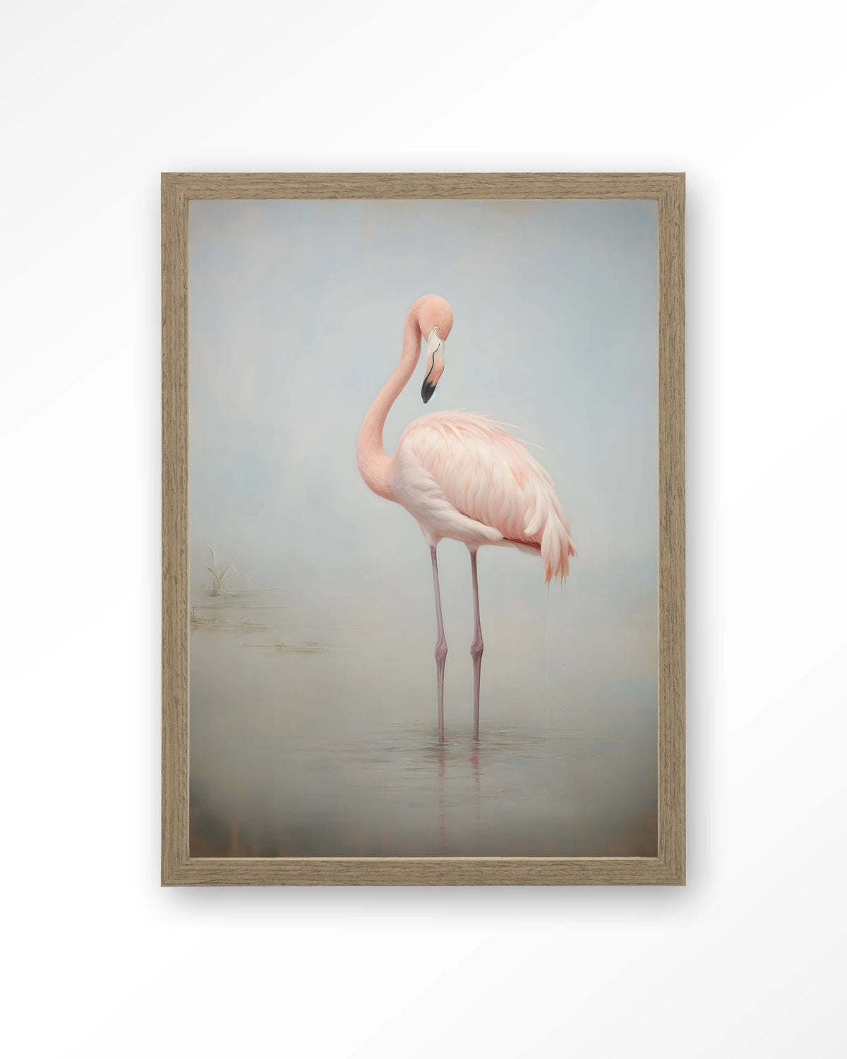 Flamingo Vintage – flamingo in mist – Art print – Hout bruin