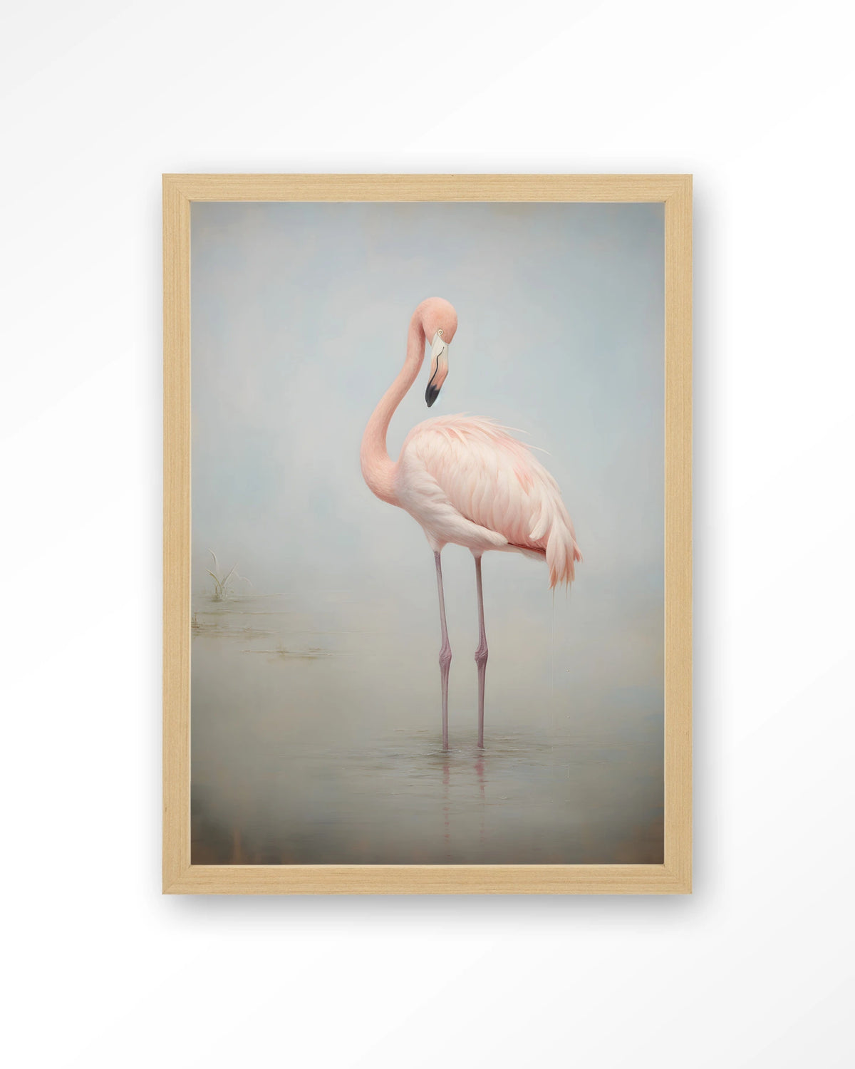 Flamingo Vintage – flamingo in mist – Art print – Hout naturel
