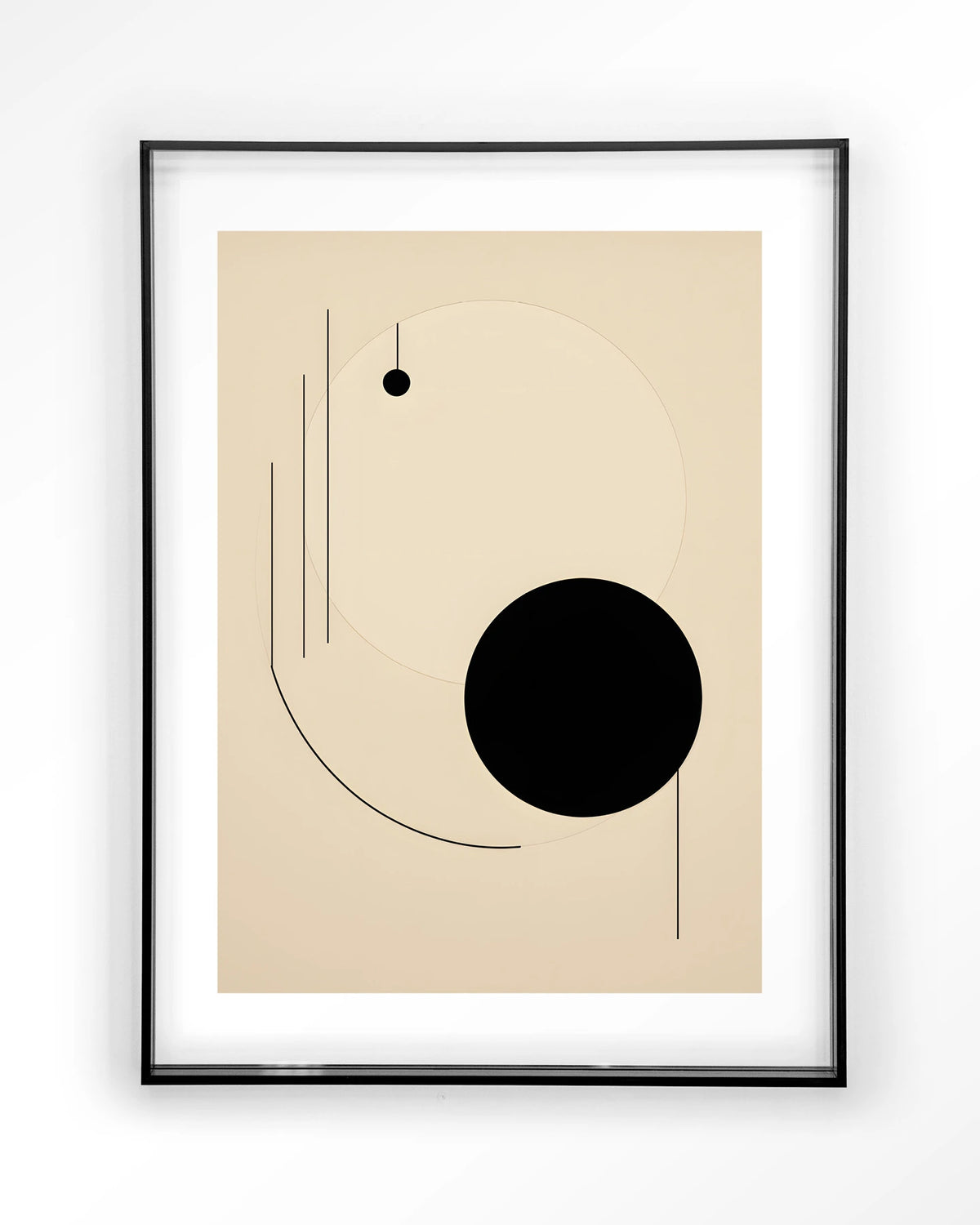 Kyoto – abstracte lijnen en zwarte cirkel – Art print – Acryl zwart