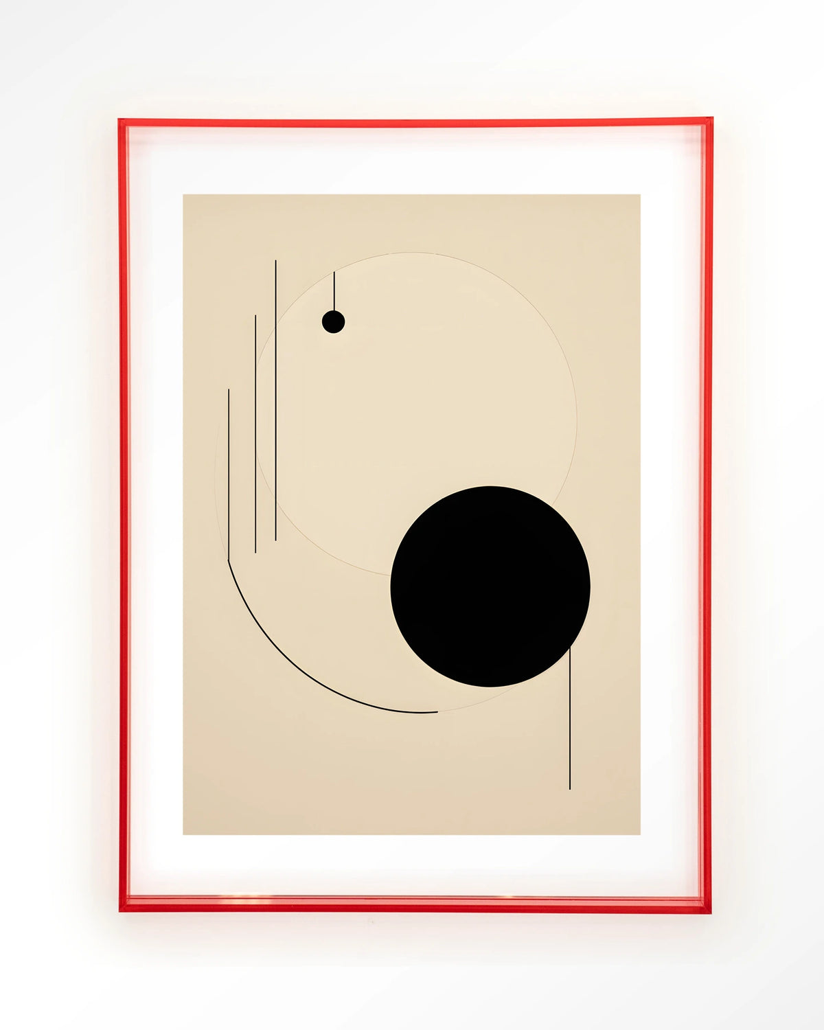 Kyoto – abstracte lijnen en zwarte cirkel – Art print – Acryl roze