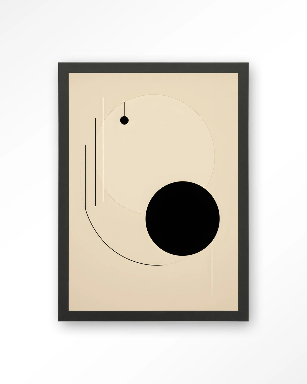 Kyoto – abstracte lijnen en zwarte cirkel – Art print – Hout zwart