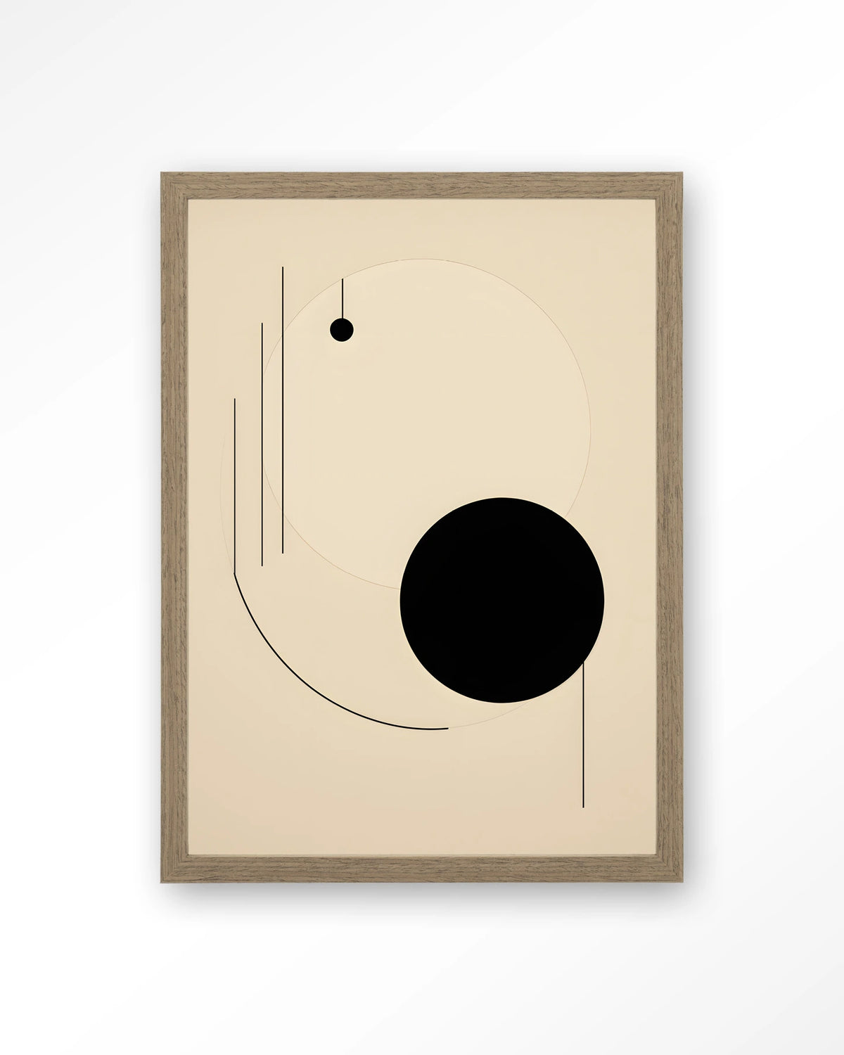 Kyoto – abstracte lijnen en zwarte cirkel – Art print – Hout bruin