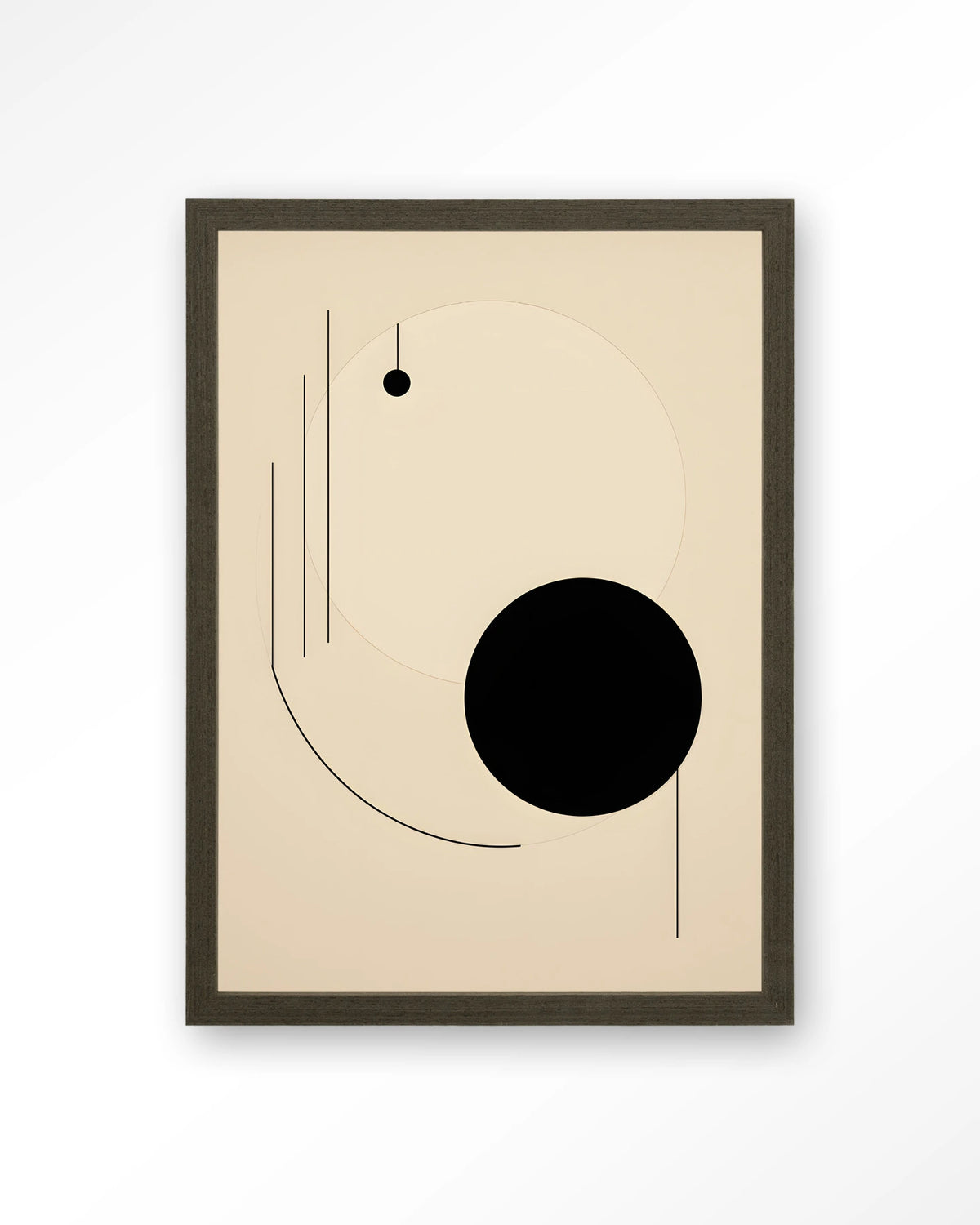 Kyoto – abstracte lijnen en zwarte cirkel – Art print – Hout donkerbruin