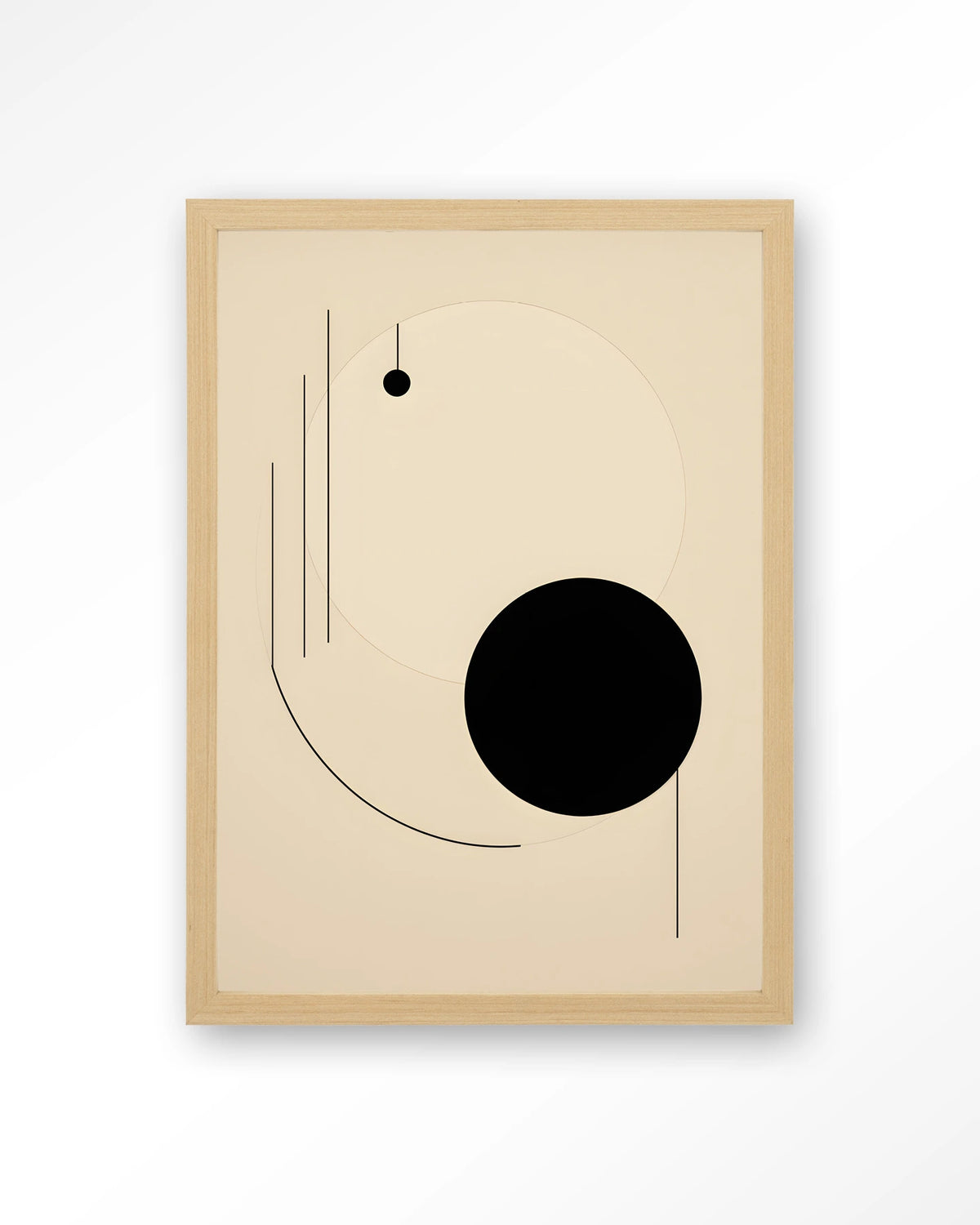 Kyoto – abstracte lijnen en zwarte cirkel – Art print – Hout naturel