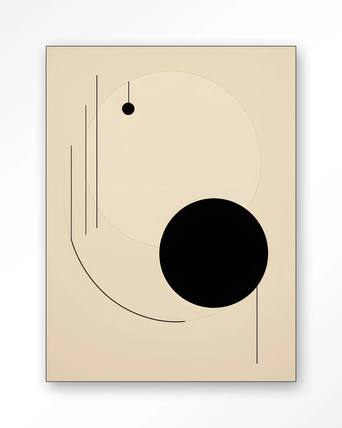 Kyoto – abstracte lijnen en zwarte cirkel – Wandkleed – Frame – zwart