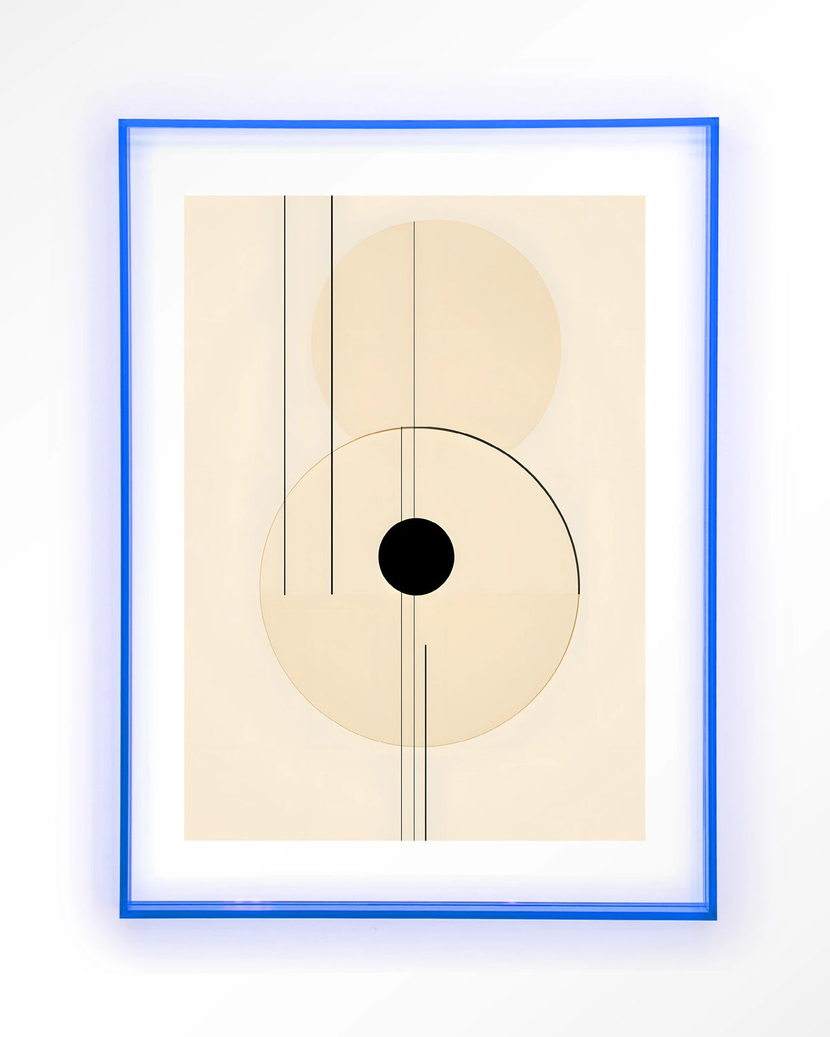 Osaka – abstracte lijnen met zwarte cirkel – Art print – Acryl lichtblauw