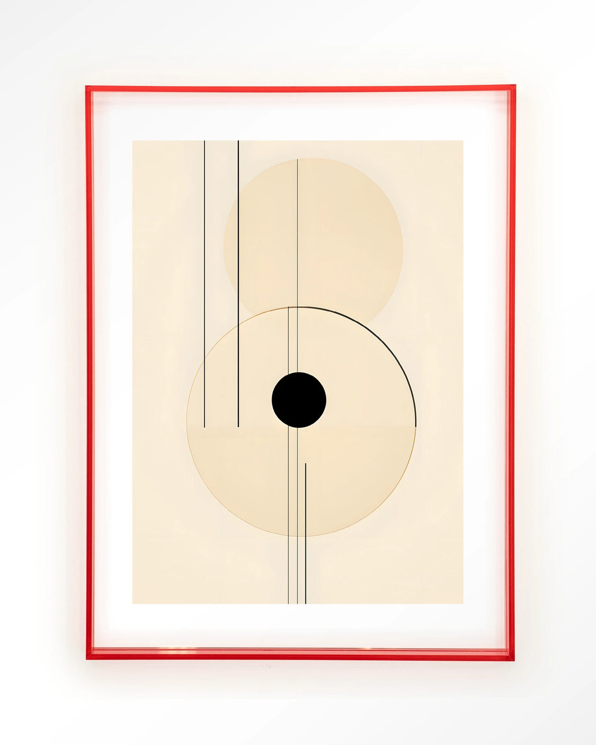 Osaka – abstracte lijnen met zwarte cirkel – Art print – Acryl roze