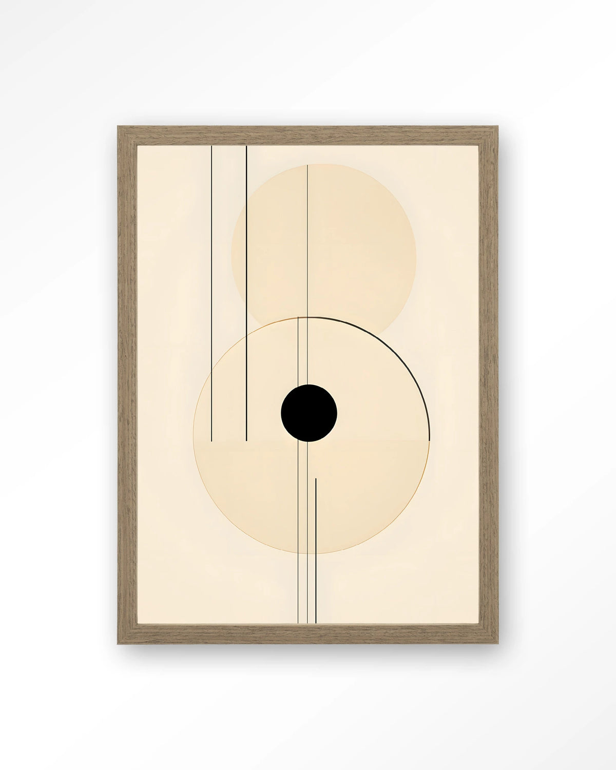 Osaka – abstracte lijnen met zwarte cirkel – Art print – Hout bruin