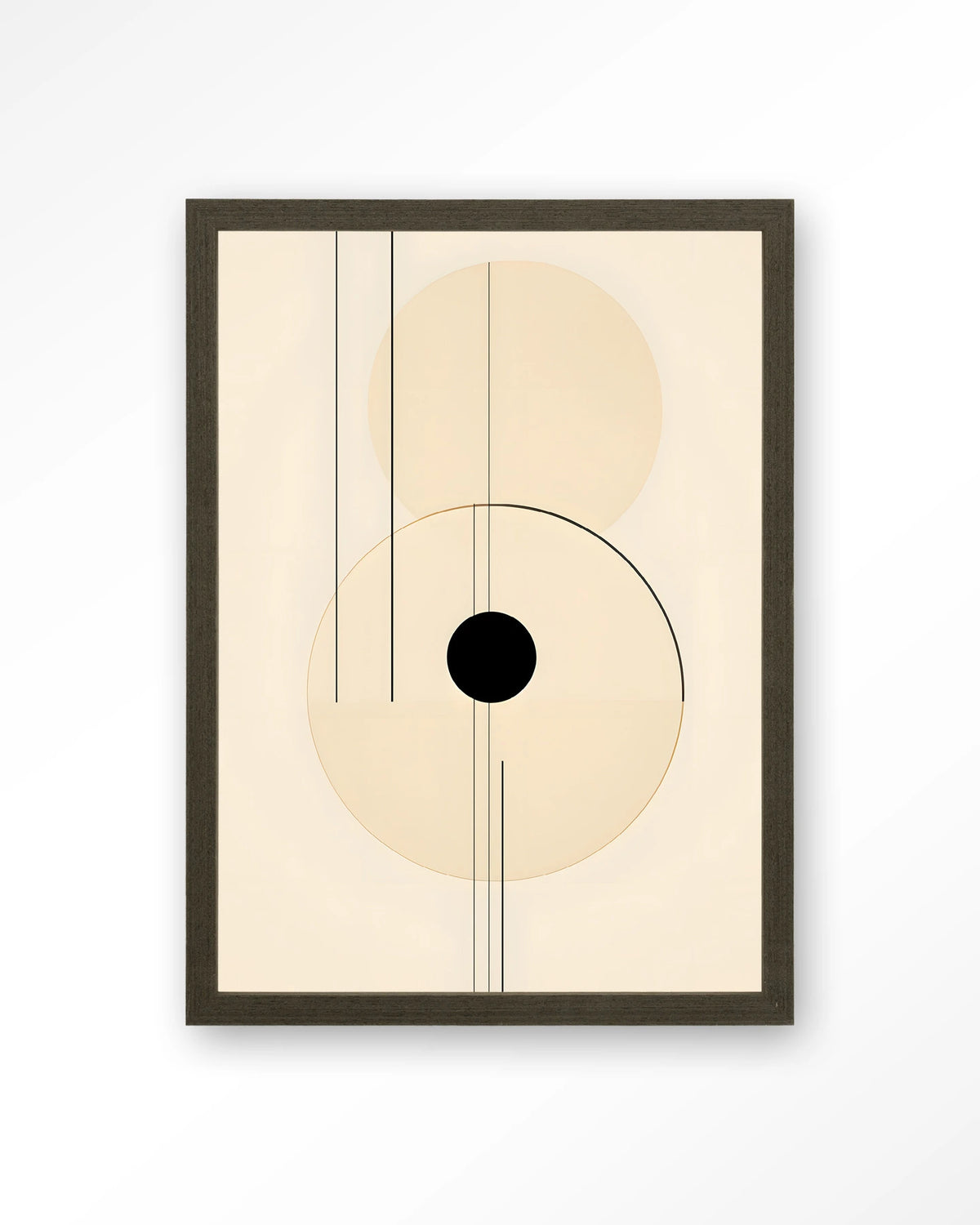 Osaka – abstracte lijnen met zwarte cirkel – Art print – Hout donkerbruin