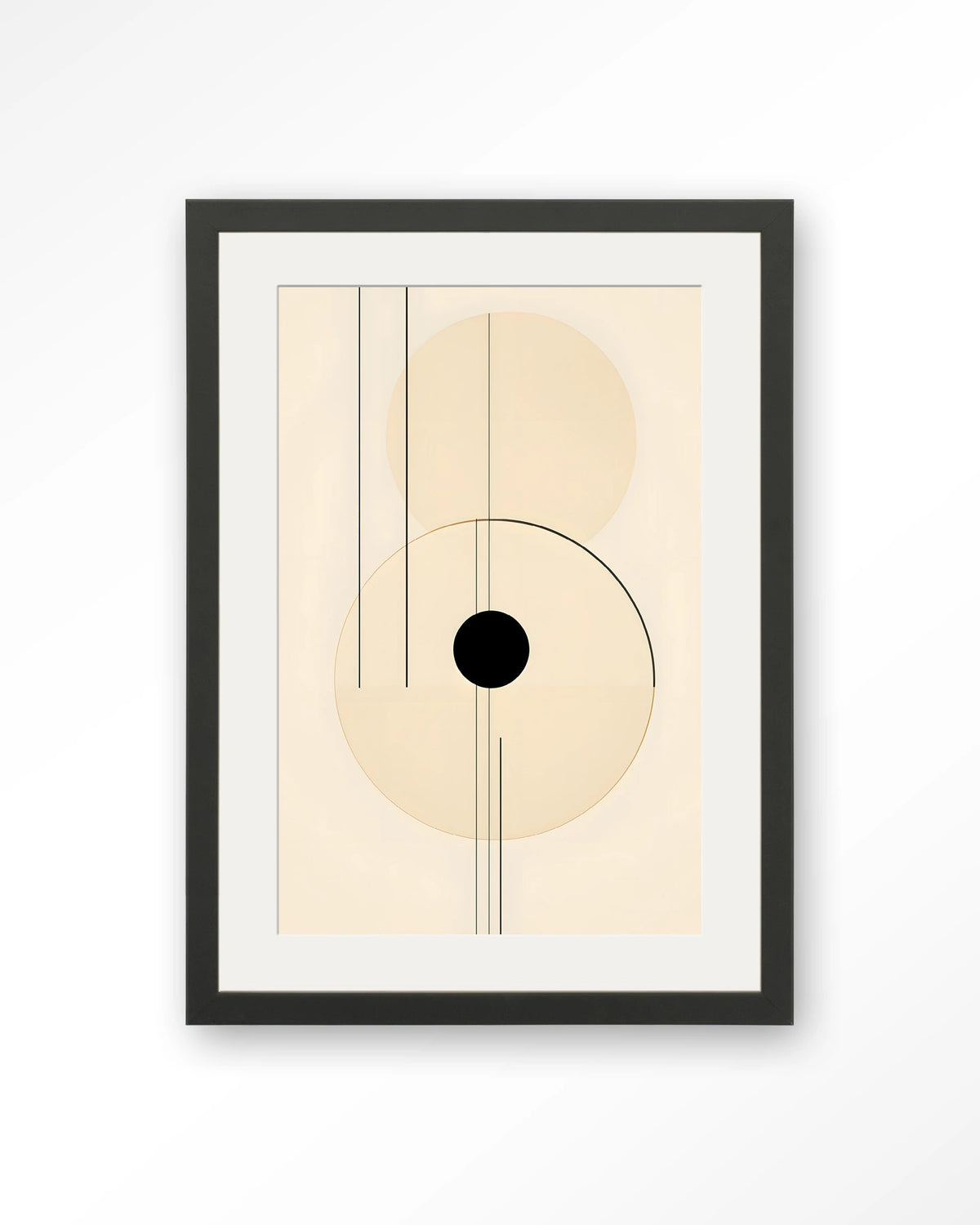 Osaka – abstracte lijnen met zwarte cirkel – Art print – Hout zwart + passe-partout