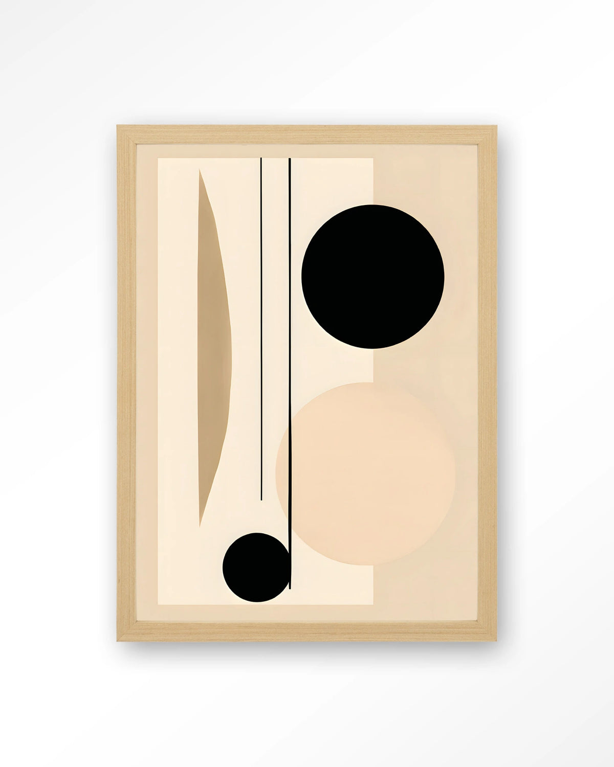 Nagoya – abstract in beige en zwart – Art print – Hout naturel