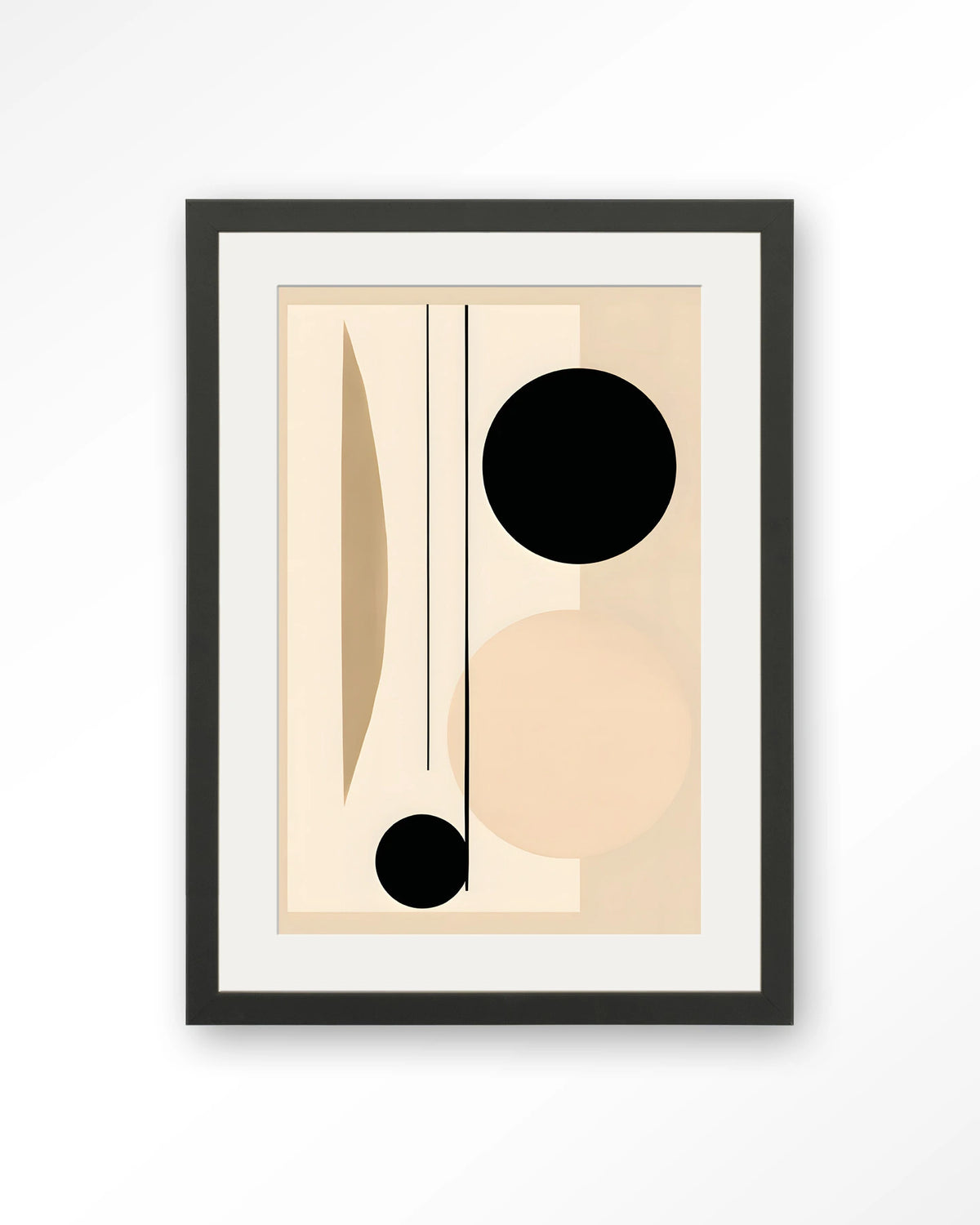 Nagoya – abstract in beige en zwart – Art print – Hout zwart + passe-partout