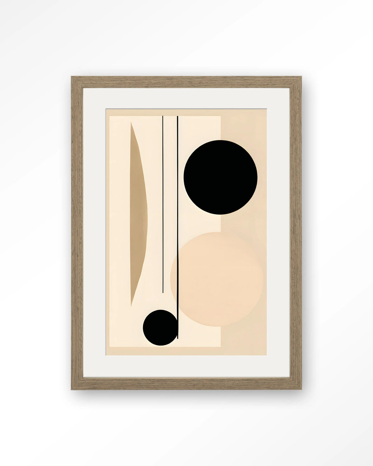 Nagoya – abstract in beige en zwart – Art print – Hout bruin + passe-partout