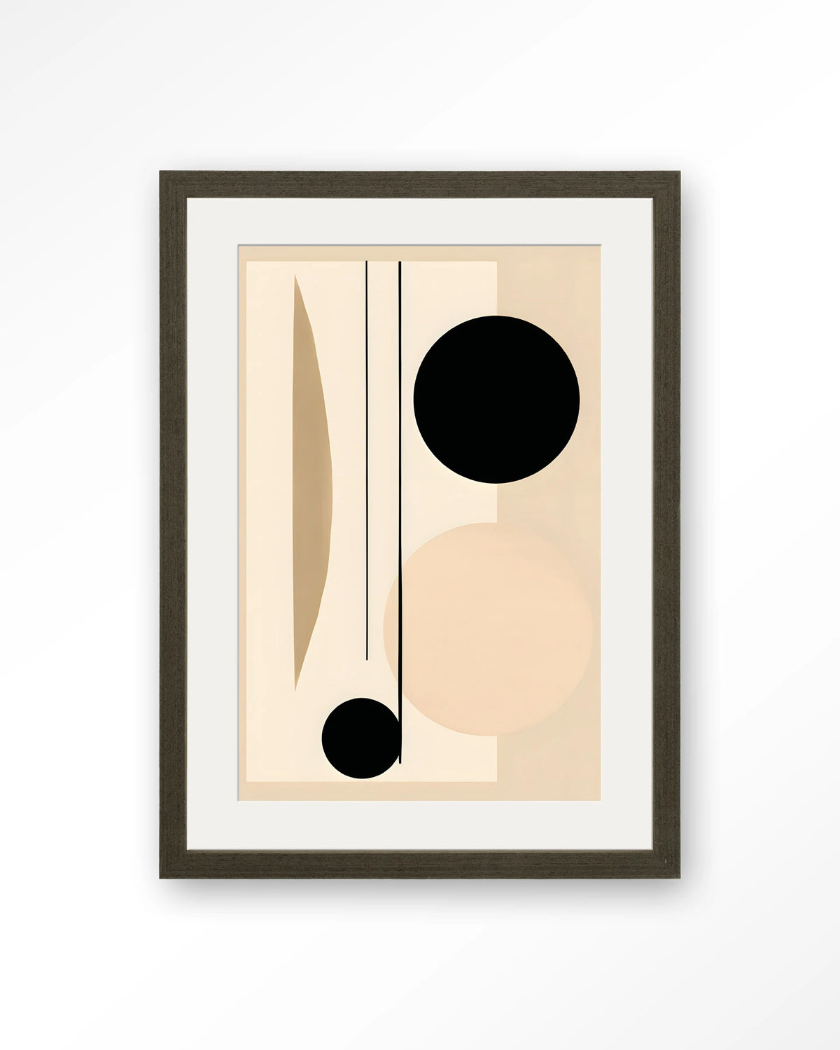 Nagoya – abstract in beige en zwart – Art print – Hout donkerbruin + passe-partout