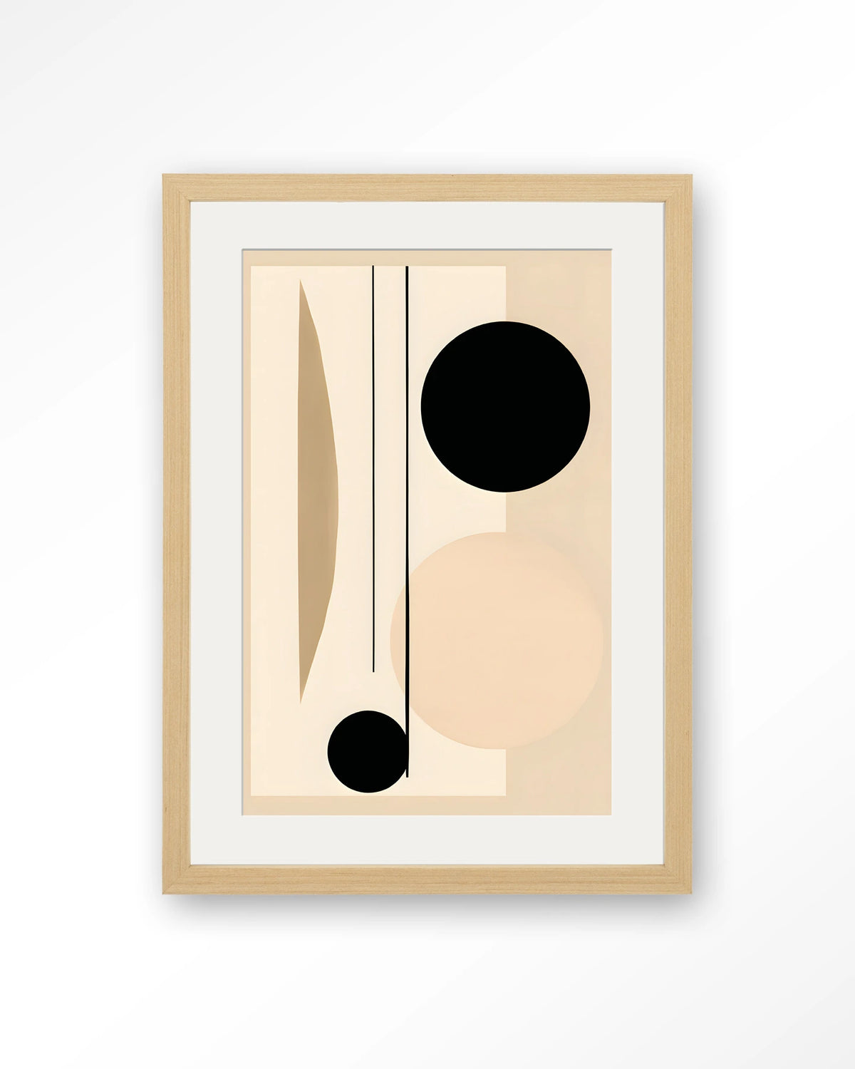 Nagoya – abstract in beige en zwart – Art print – Hout naturel + passe-partout