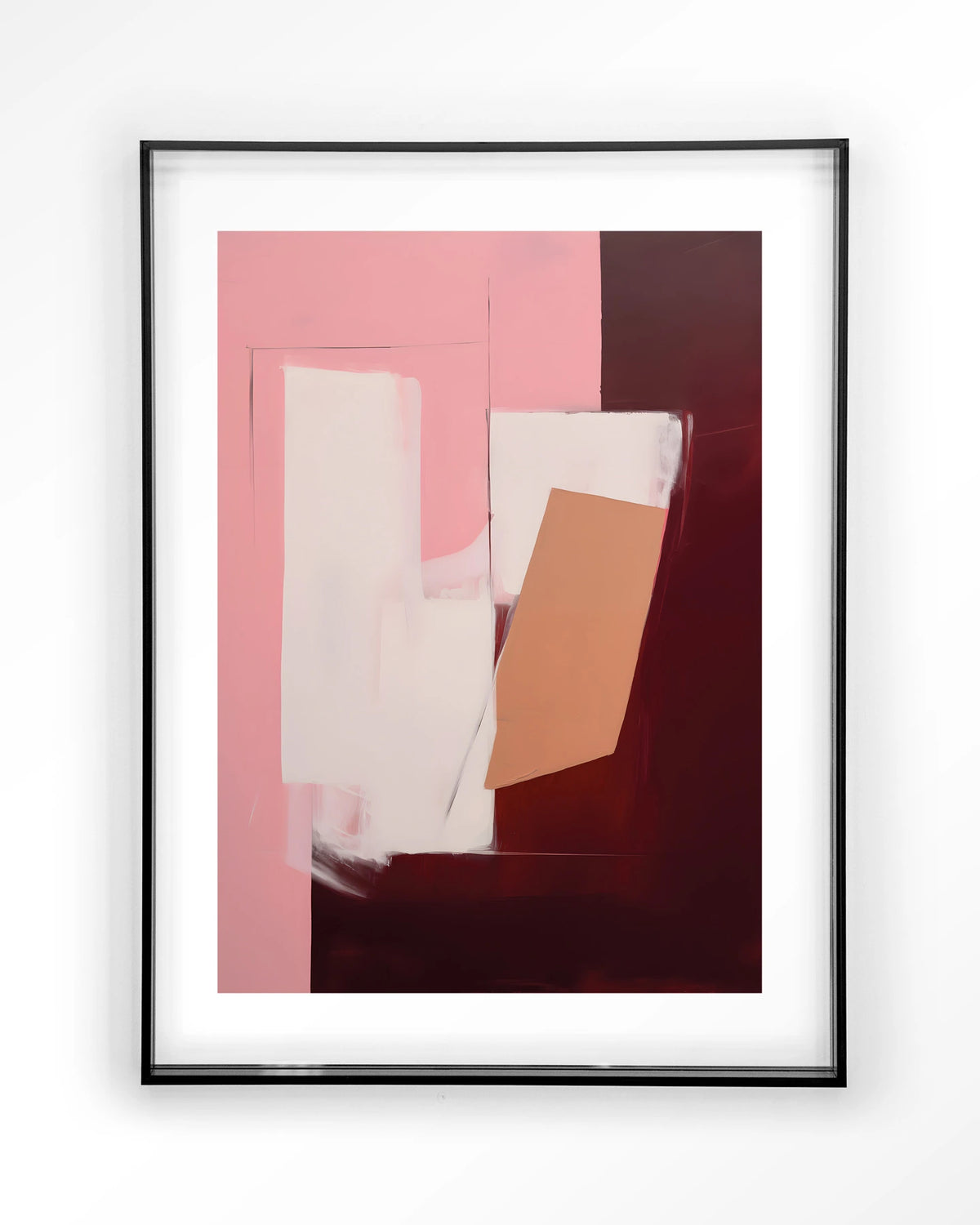 Red Fields – abstract in roze en bordeaux – Art print – Acryl zwart