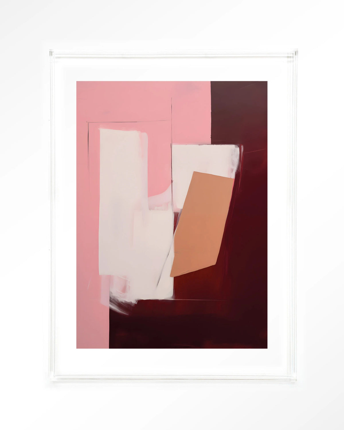 Red Fields – abstract in roze en bordeaux – Art print – Acryl doorzichtig