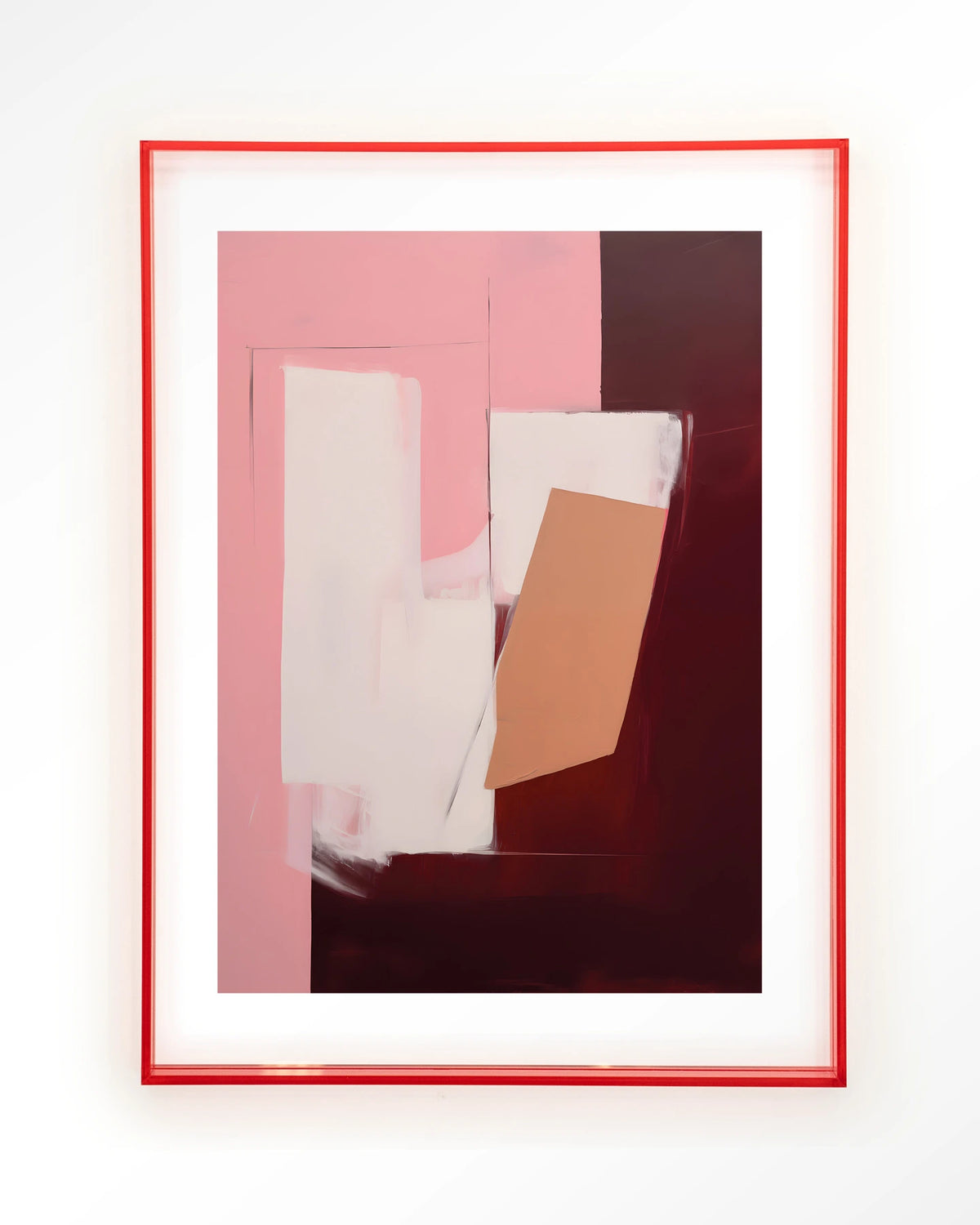 Red Fields – abstract in roze en bordeaux – Art print – Acryl roze