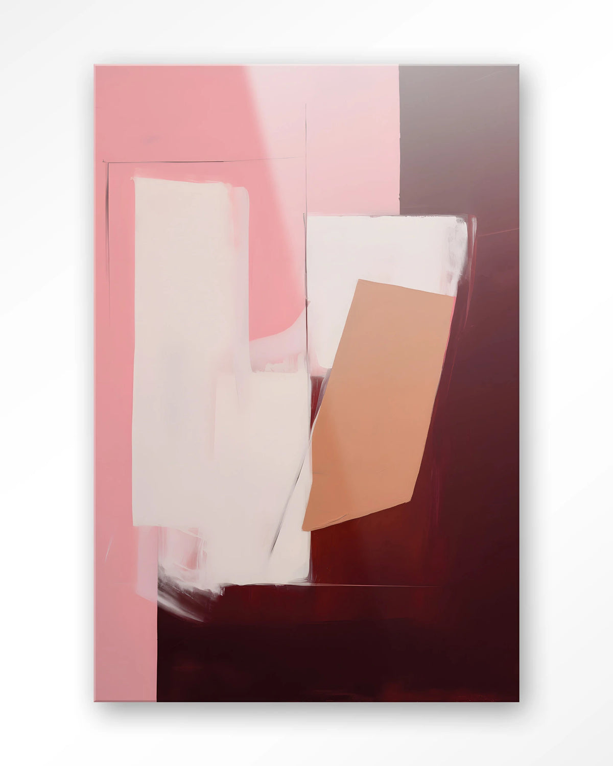 Red Fields – abstract in roze en bordeaux – Glas – Blinde montage
