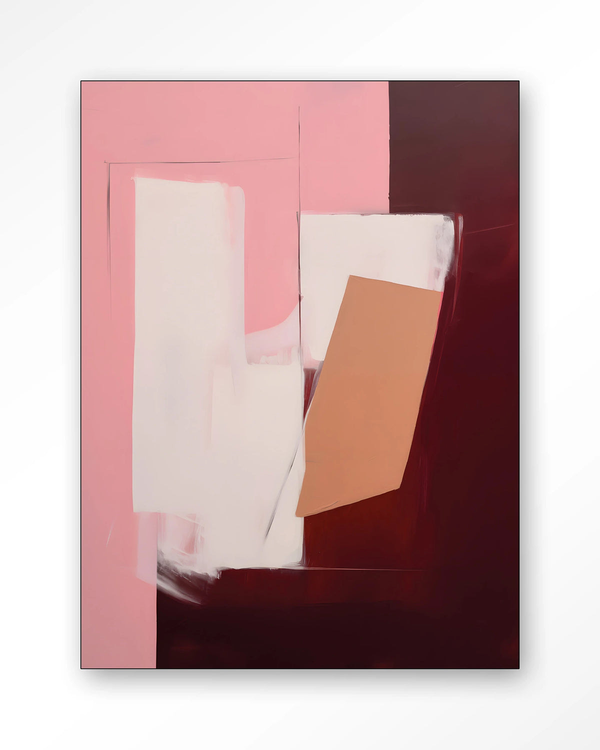 Red Fields – abstract in roze en bordeaux – Wandkleed – Frame – zwart