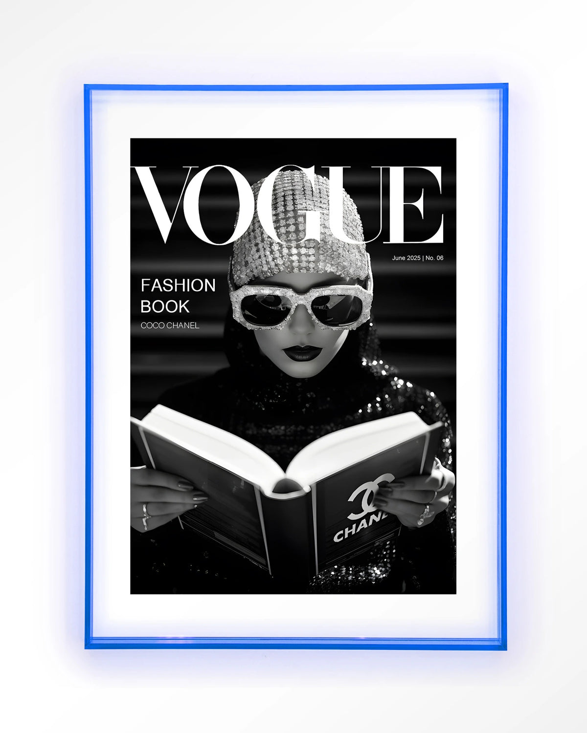 Fashion Book Black – Art print – Acryl lichtblauw