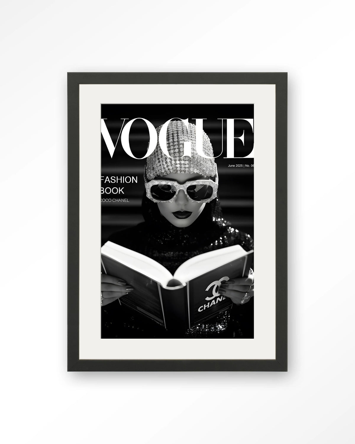 Fashion Book Black – Art print – Hout zwart + passe-partout