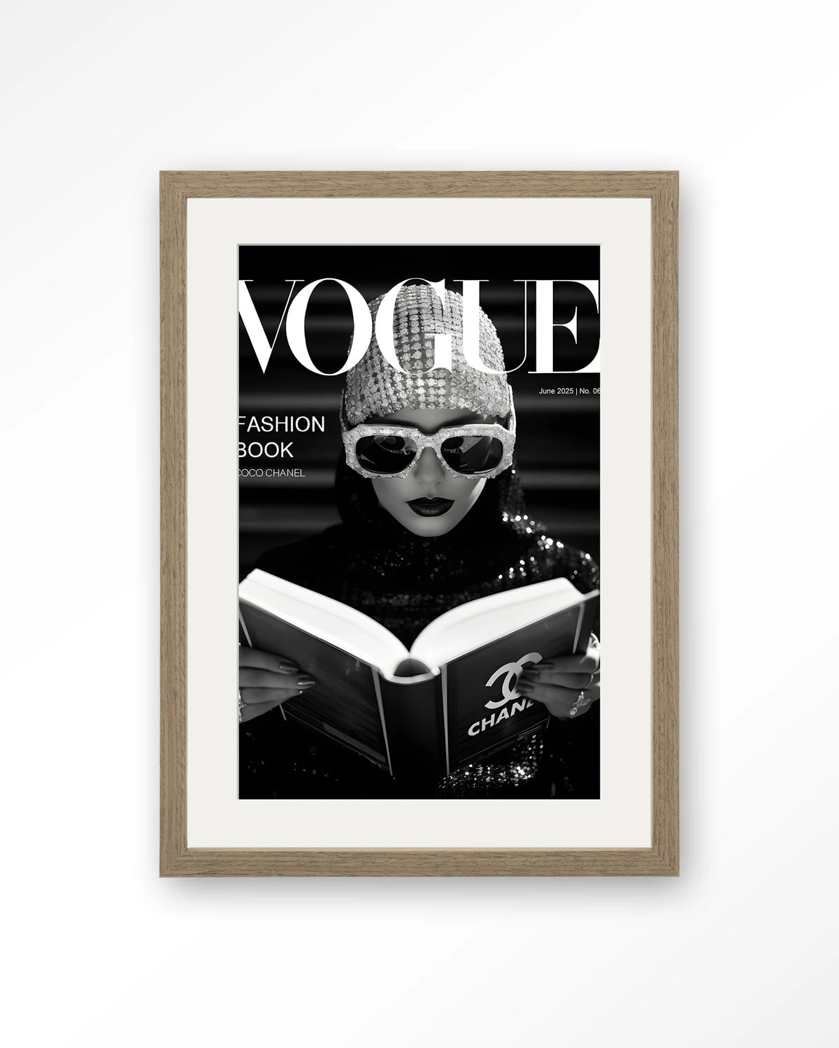 Fashion Book Black – Art print – Hout bruin + passe-partout
