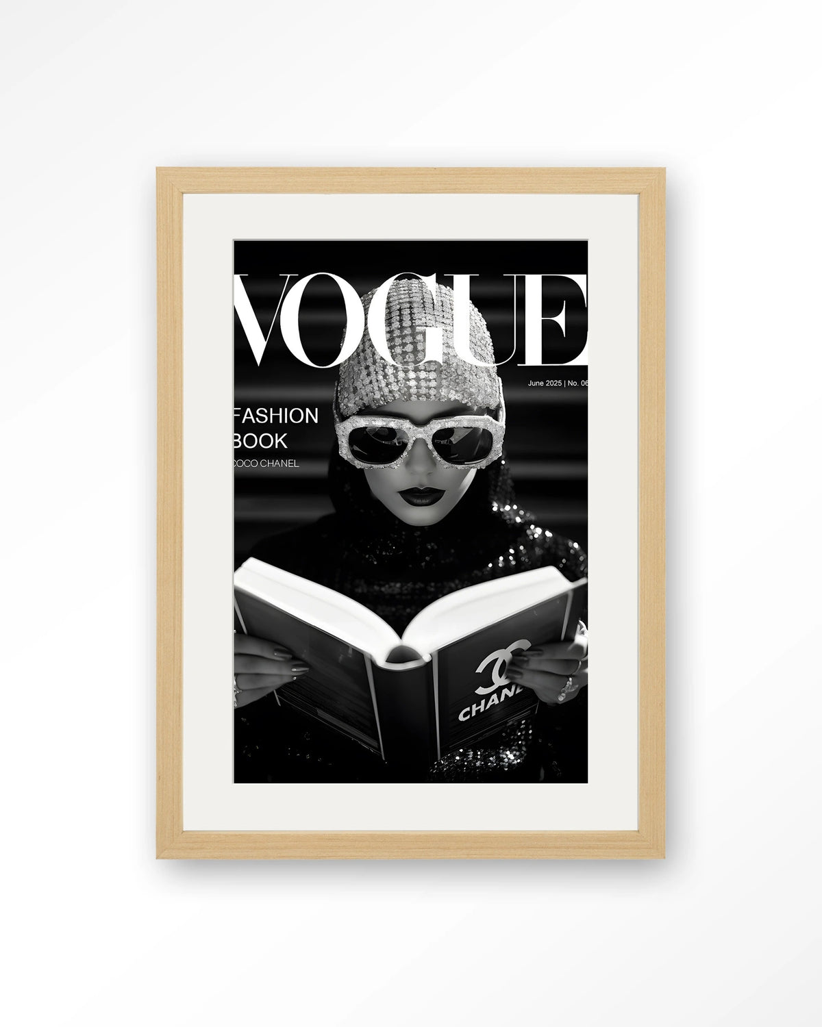 Fashion Book Black – Art print – Hout naturel + passe-partout