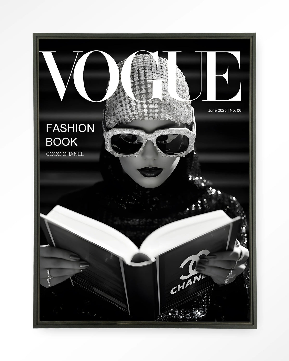 Fashion Book Black – Wandkleed – Floating frame – zwart