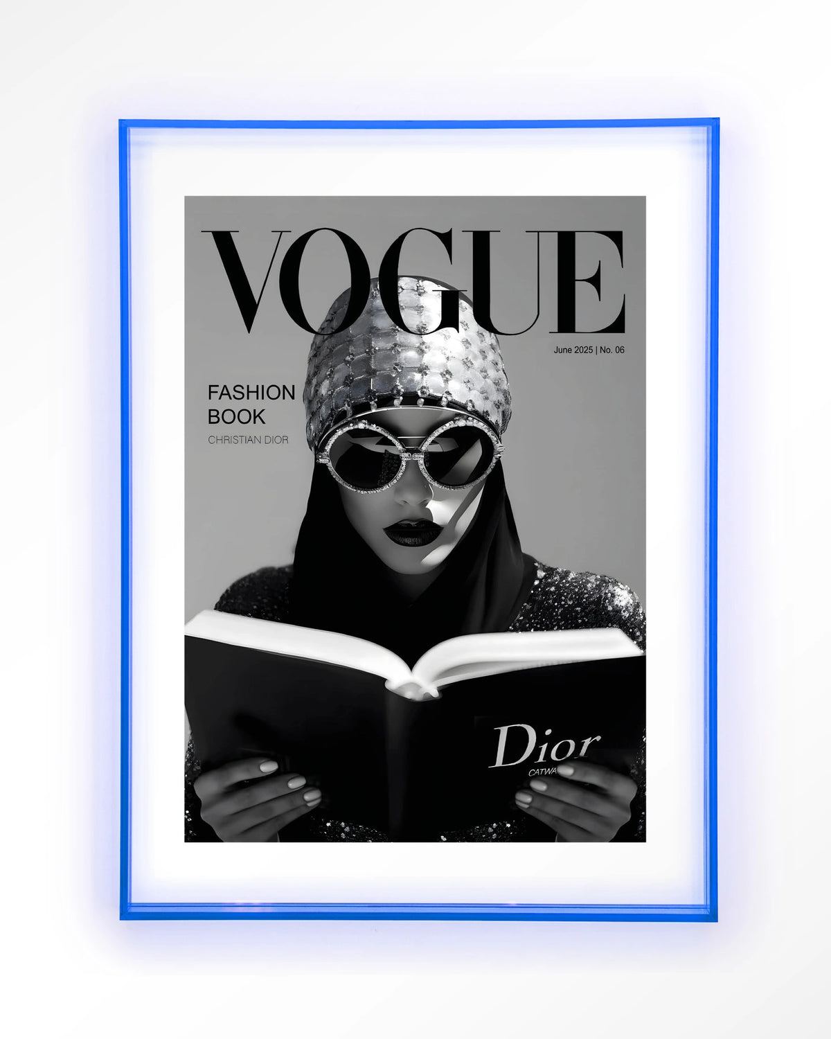 Fashion Book White – modemagazine in zwart-wit – Art print – Acryl lichtblauw