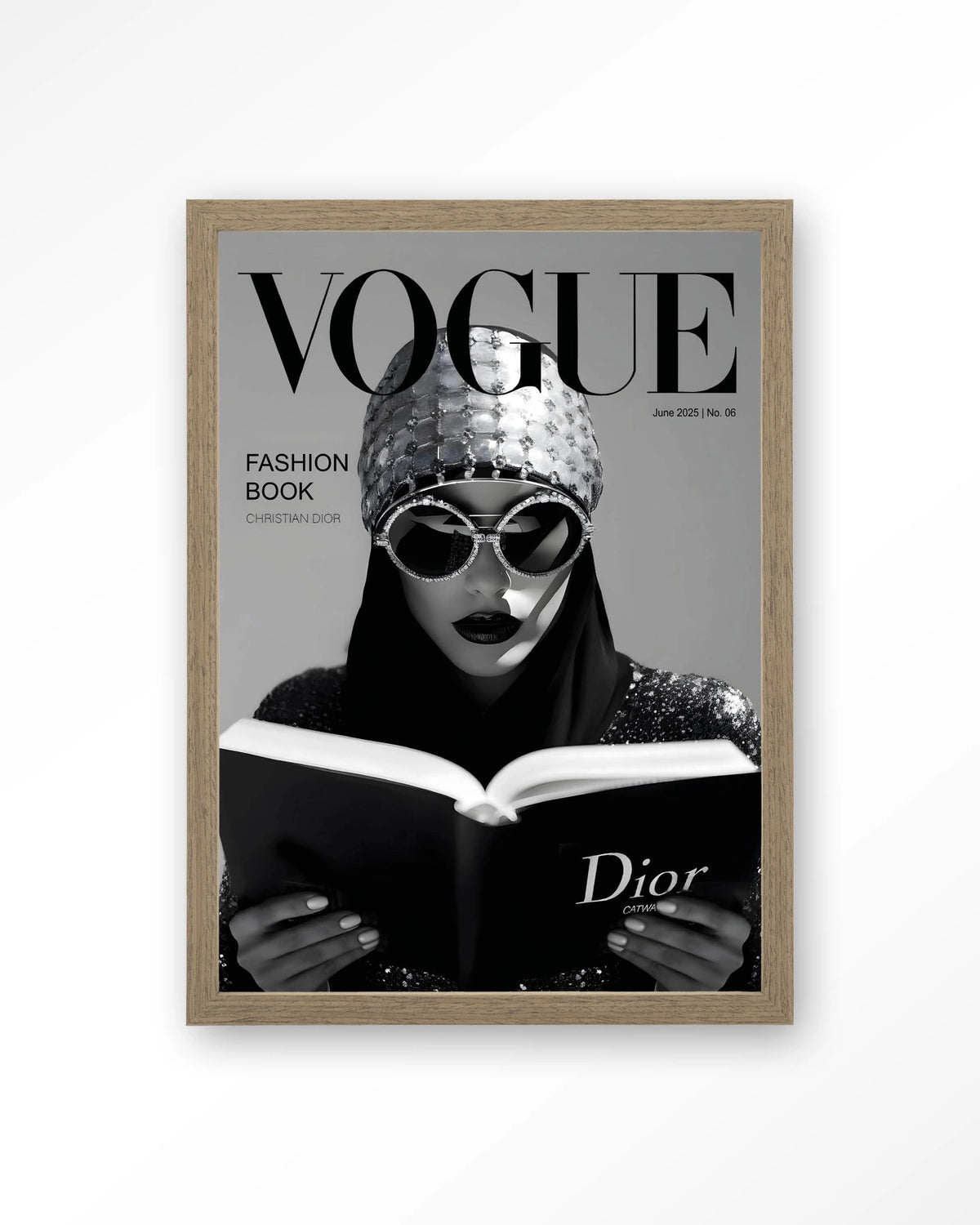 Fashion Book White – modemagazine in zwart-wit – Art print – Hout bruin