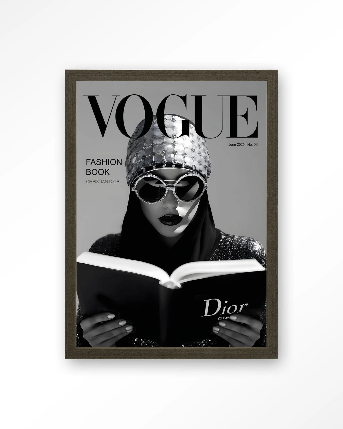 Fashion Book White – modemagazine in zwart-wit – Art print – Hout donkerbruin