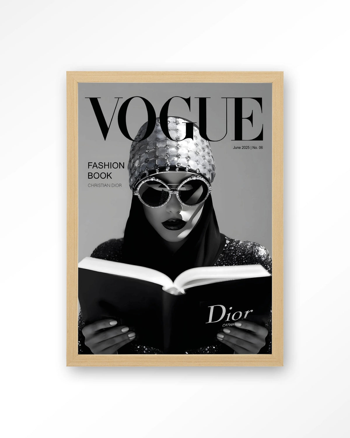 Fashion Book White – modemagazine in zwart-wit – Art print – Hout naturel
