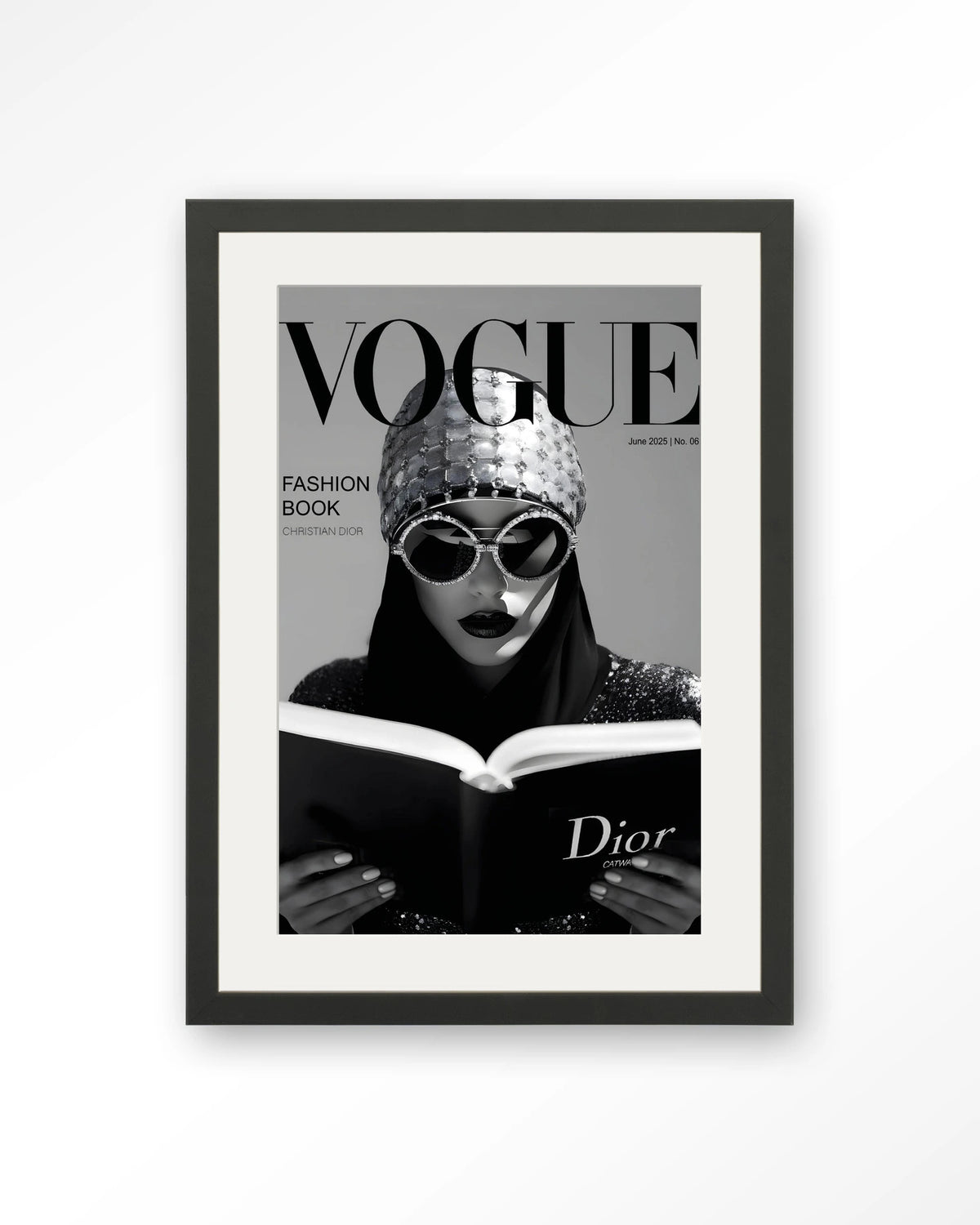 Fashion Book White – modemagazine in zwart-wit – Art print – Hout zwart + passe-partout