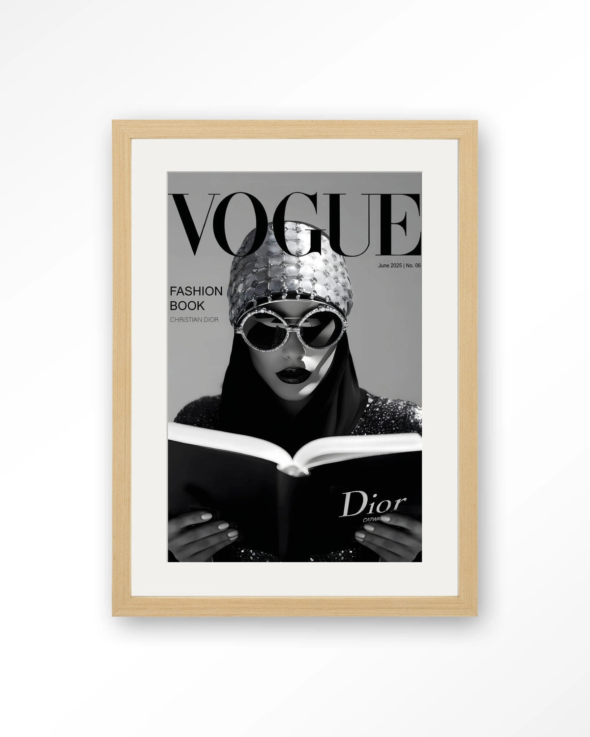 Fashion Book White – modemagazine in zwart-wit – Art print – Hout naturel + passe-partout