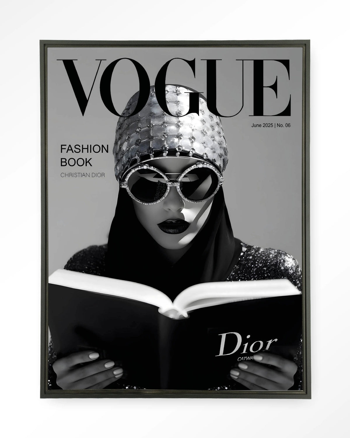 Fashion Book White – modemagazine in zwart-wit – Wandkleed – Floating frame – zwart