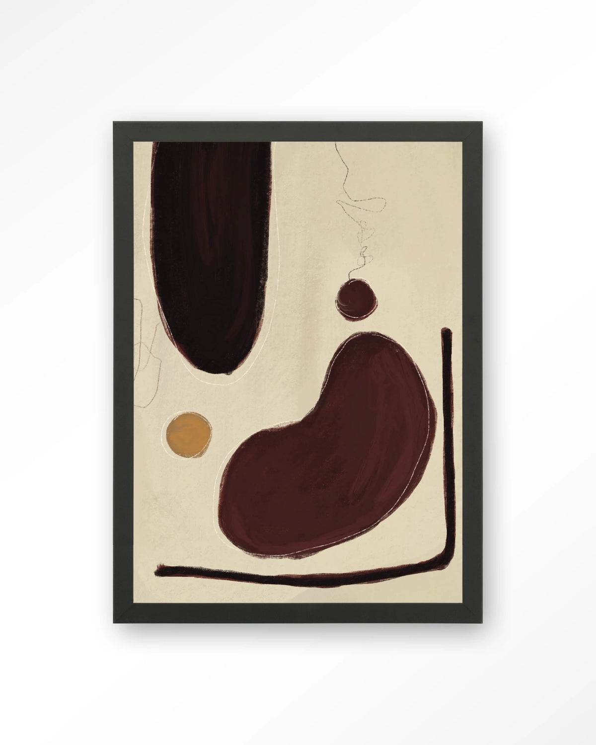 Sendai – abstract in bordeaux en beige – Art print – Hout zwart
