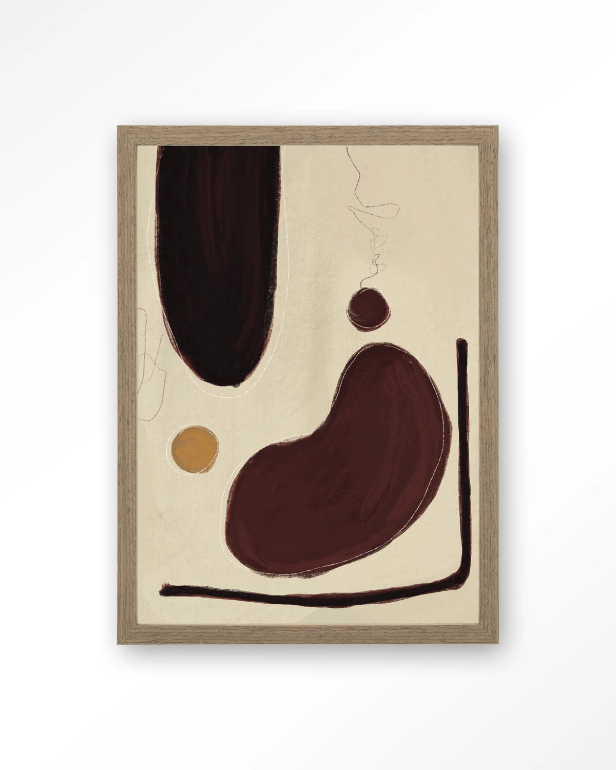 Sendai – abstract in bordeaux en beige – Art print – Hout bruin