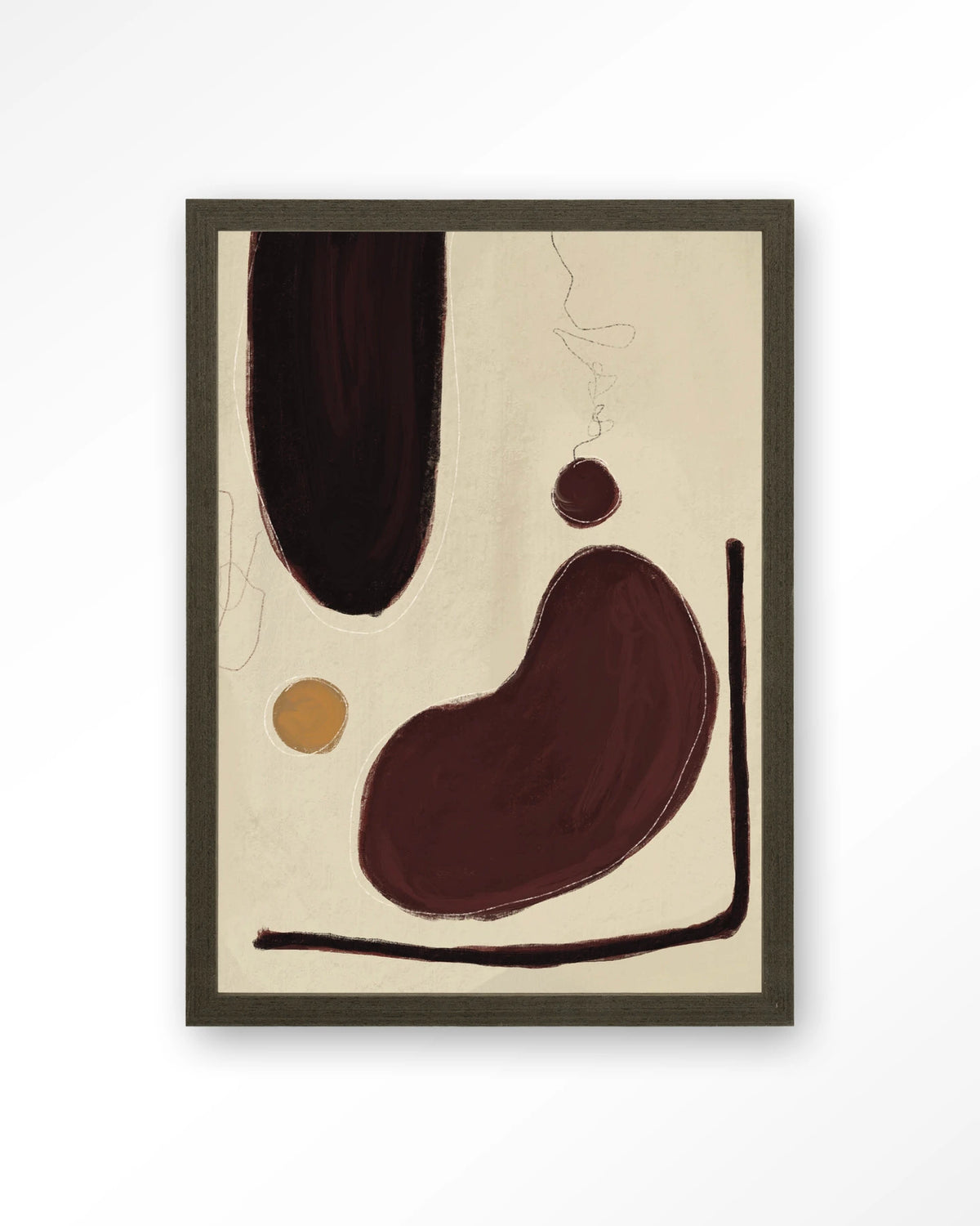 Sendai – abstract in bordeaux en beige – Art print – Hout donkerbruin