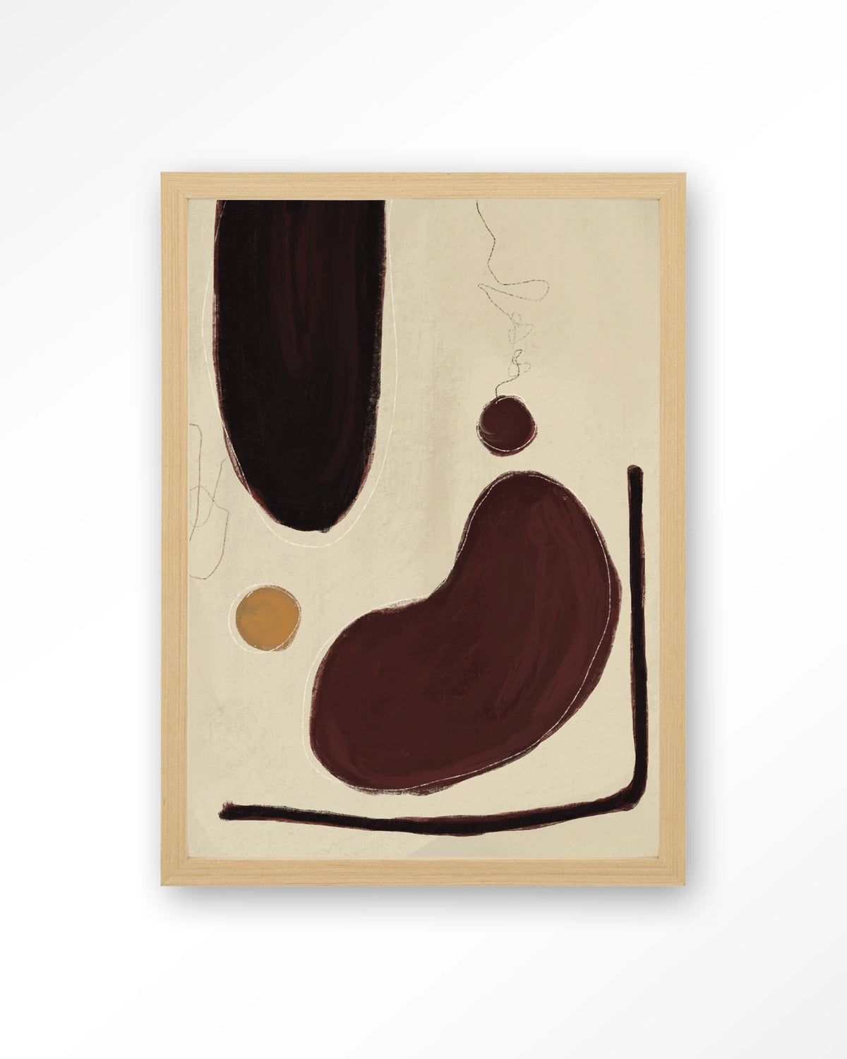 Sendai – abstract in bordeaux en beige – Art print – Hout naturel