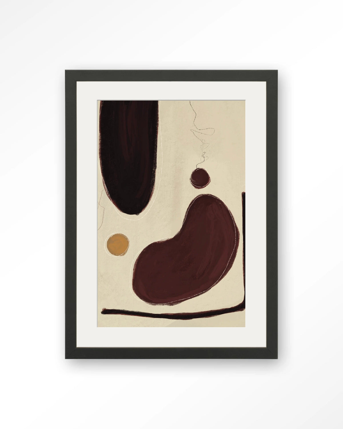 Sendai – abstract in bordeaux en beige – Art print – Hout zwart + passe-partout