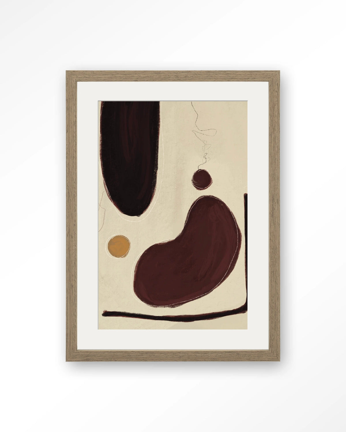 Sendai – abstract in bordeaux en beige – Art print – Hout bruin + passe-partout