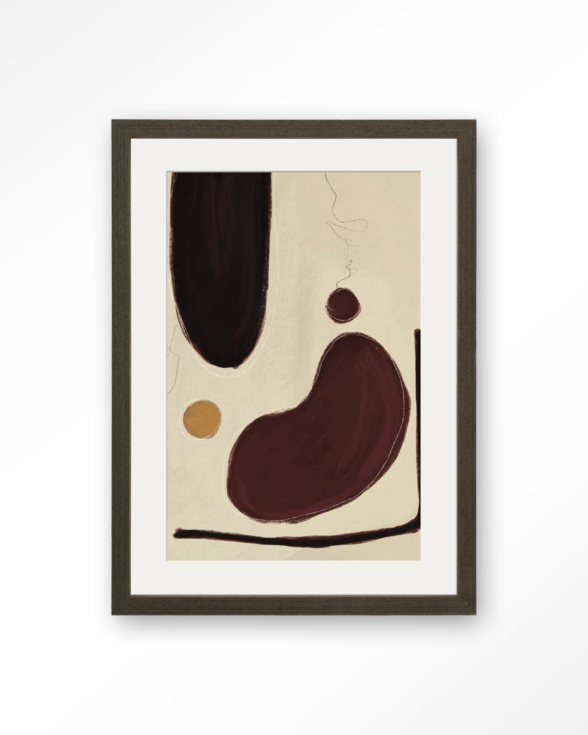 Sendai – abstract in bordeaux en beige – Art print – Hout donkerbruin + passe-partout