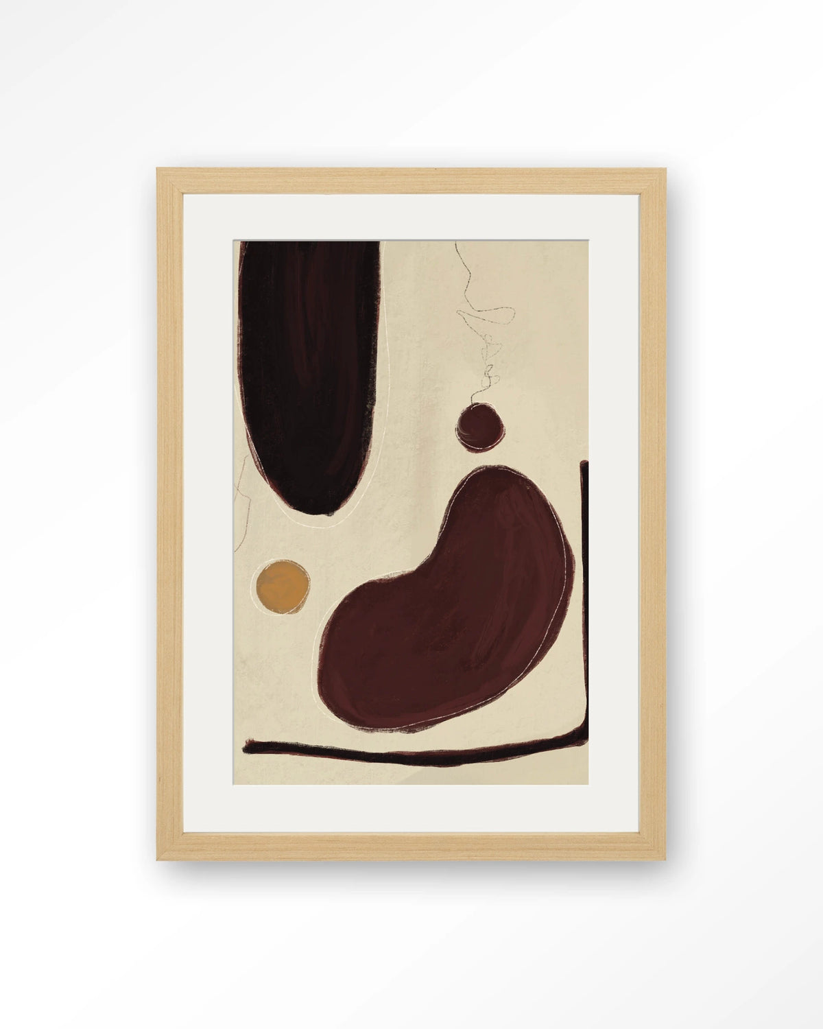 Sendai – abstract in bordeaux en beige – Art print – Hout naturel + passe-partout