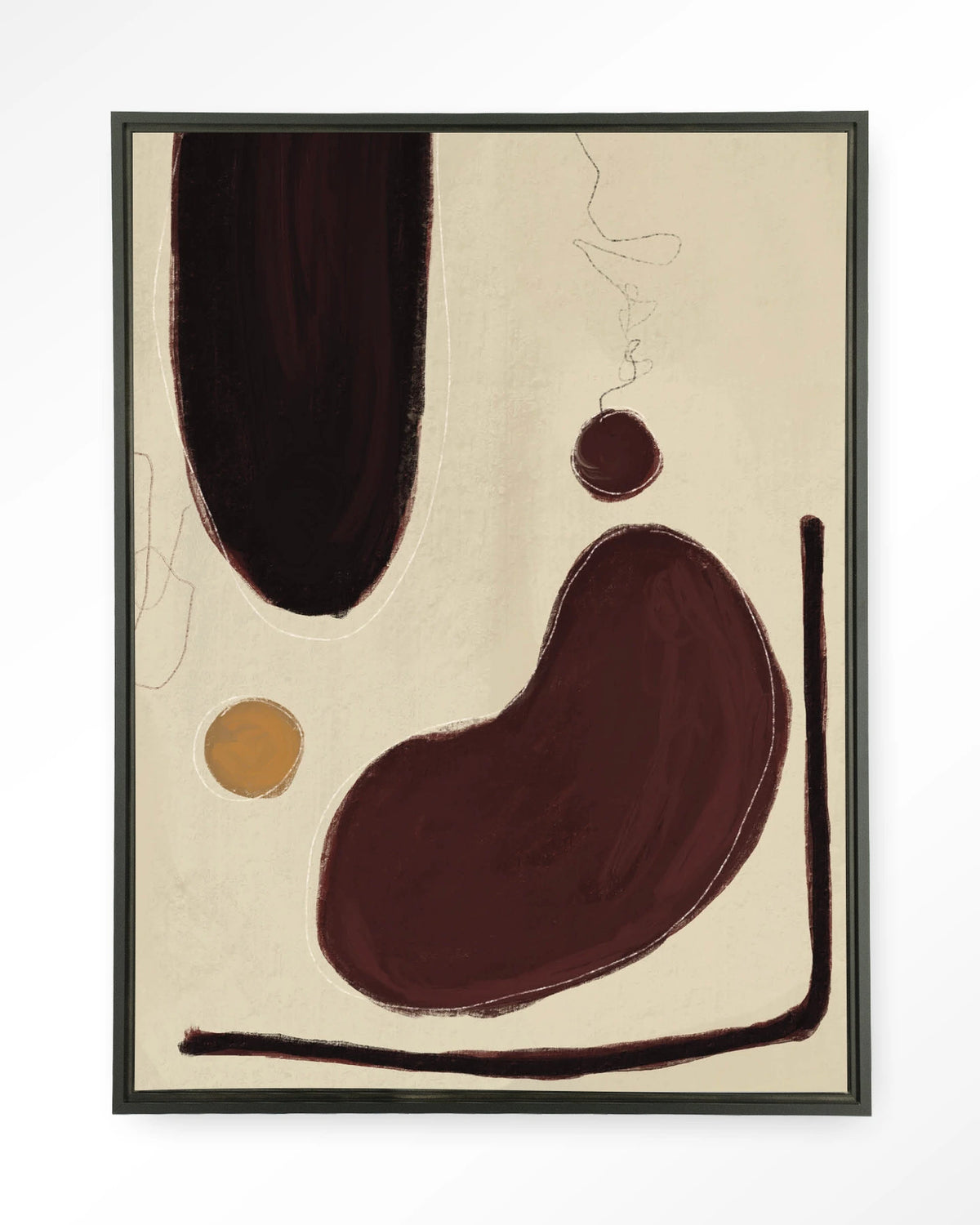 Sendai – abstract in bordeaux en beige – Wandkleed – Floating frame – zwart